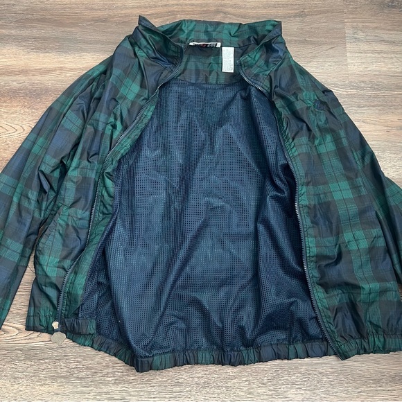 Jerzees Men’s Green and Navy Blue Plaid Bomber Lightweight Jacket - Picture 3 of 8